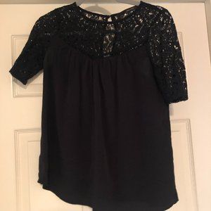Fun 2 Fun Black Short Sleeved Lace Blouse
